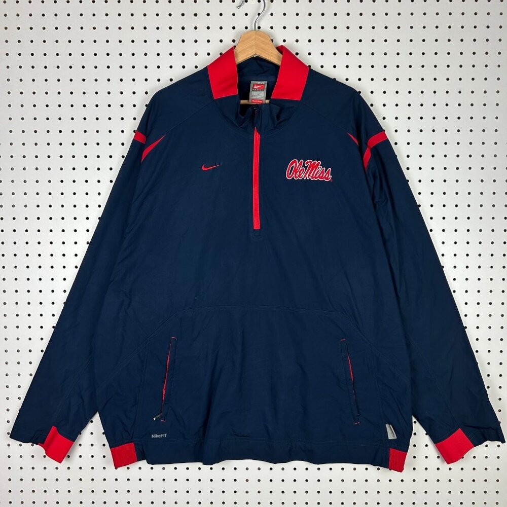 Ole Miss Rebels Nike Windbreaker XXL Blue Storm Fit Rain Jacket‎ Blue Sideline